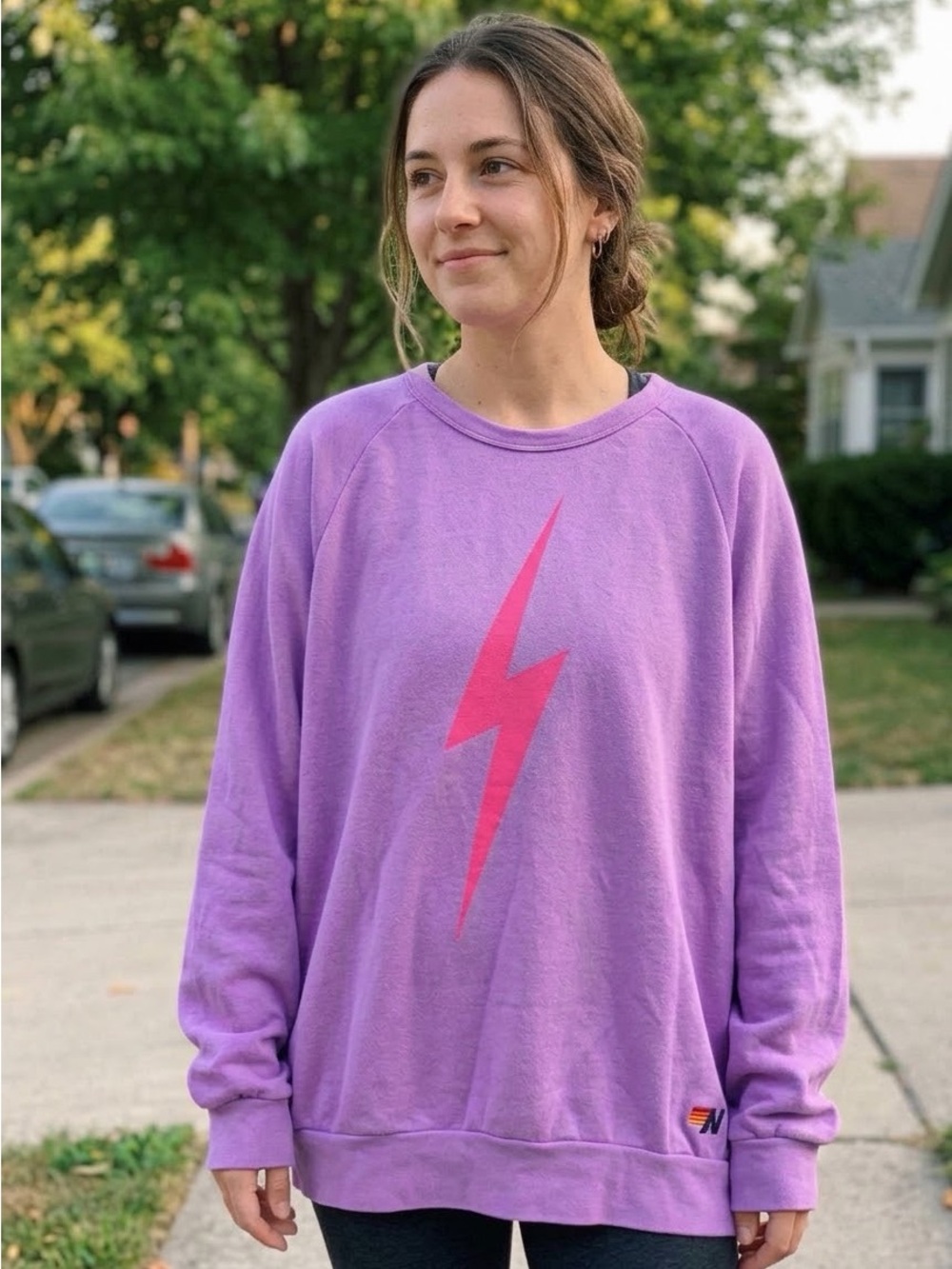 Aviator Nation Bolt Crew Sweatshirt Neon Purple/Pink Sz XL Unisex NWOT